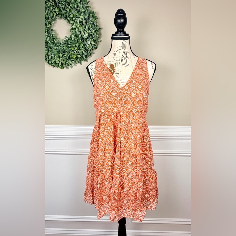 Sincerely Jules Boho Floral V-Neck Sundress Coral White Medium